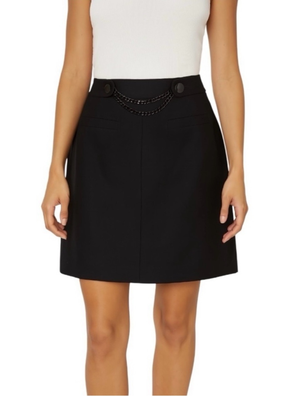 Kate Spade Chain Accent Cotton/Silk Blend Skirt in Black Size 0